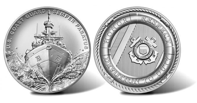 U.S. Coast Guard 2.5 Ounce Silver Medal – obverse and reverse